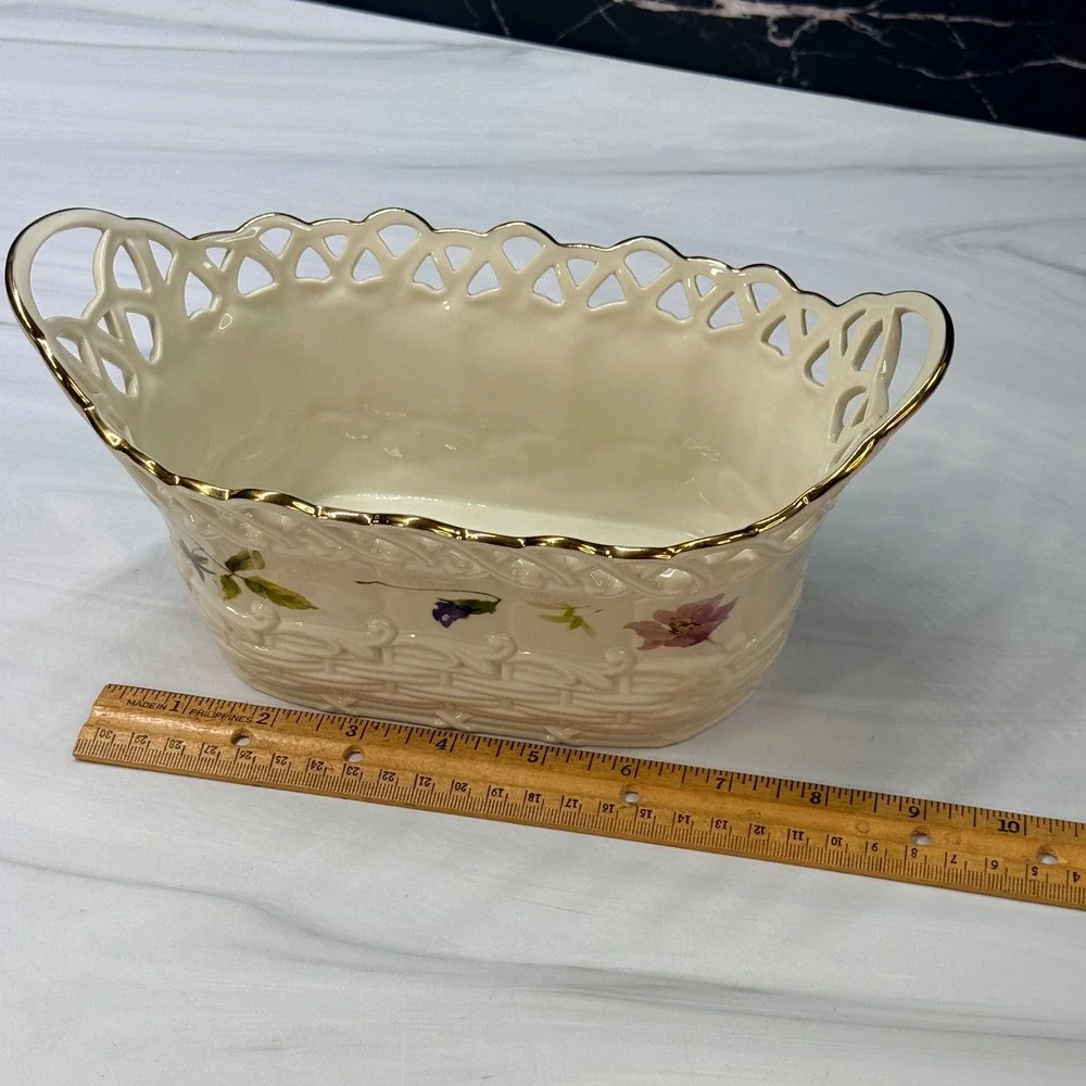 Lenox Wildflower Basket Oval Pierced Porcelain Floral Gold Trim 819434 with box